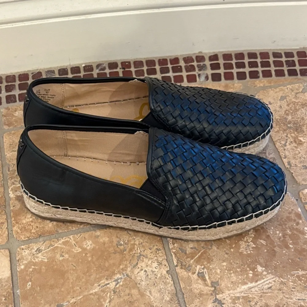 SAM EDELMAN Catherine Black Platform Woven Espadrille Slip-On Shoes Size 10M